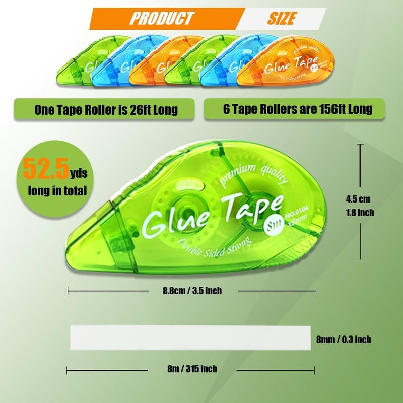 BLEDS 6 Pack Double Sided Glue Tape, Double Sided Roller Tape for Scrapbooking, 0.3-inch by 26Ft Adhesive Tape Runner for Junk Journal Papers Crafts and Arts Projects, 52-Yards Long in Total - Image 2